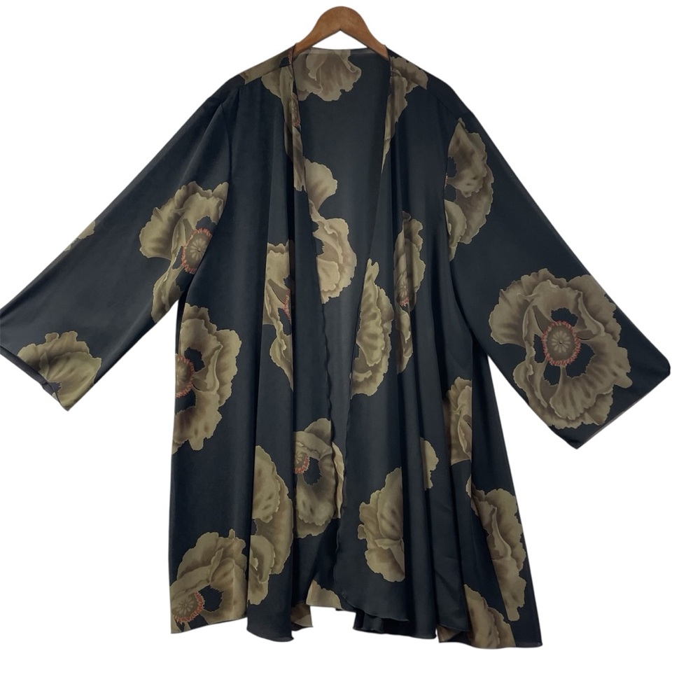 Floral Open Front Cardigan - Black and Tan